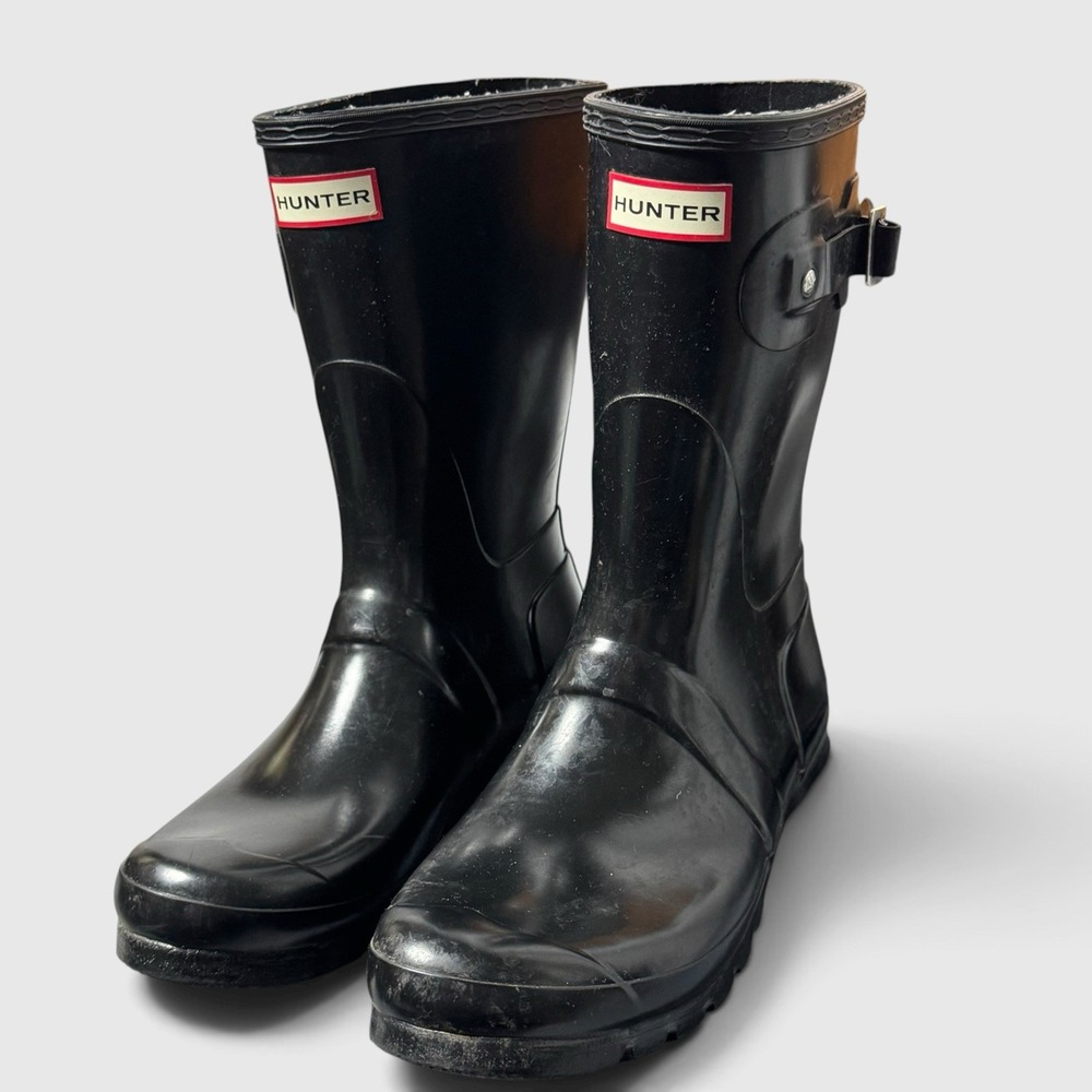 Hunter Original Short Gloss Rain Boots Black Womens 10 Waterproof Rubber Welly